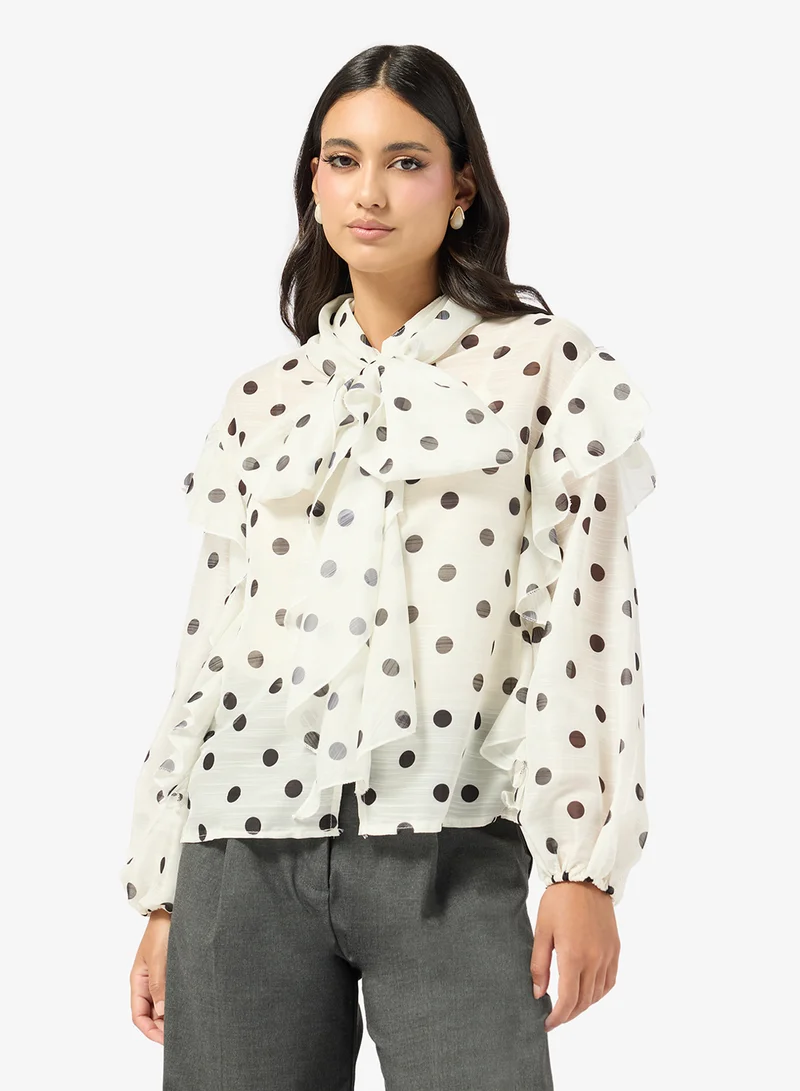 Polka Dot Print Shirt White
