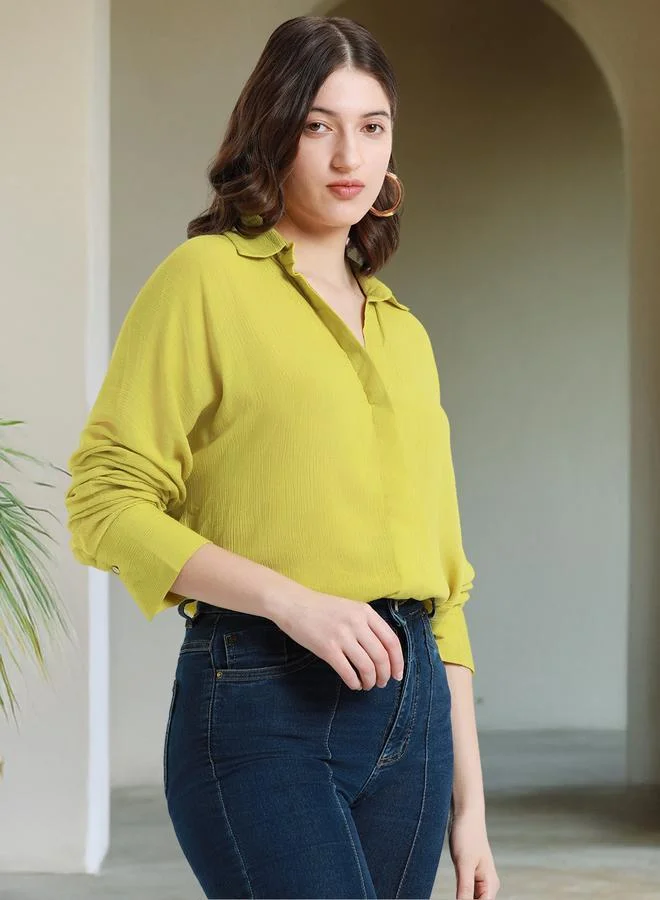 Women’s Relaxed Viscose Crepe Button Down Shirt Lime Green