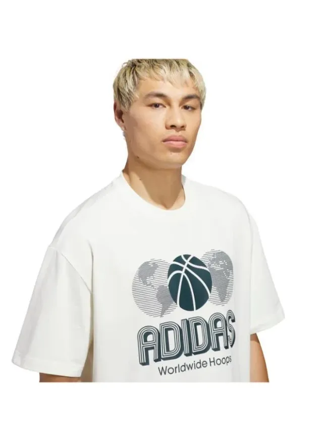Adidas Unisex Basketball T-Shirt - Off White, Round Neck, Short Sleeve, Logo Graphic, Oversized Fit – image 3