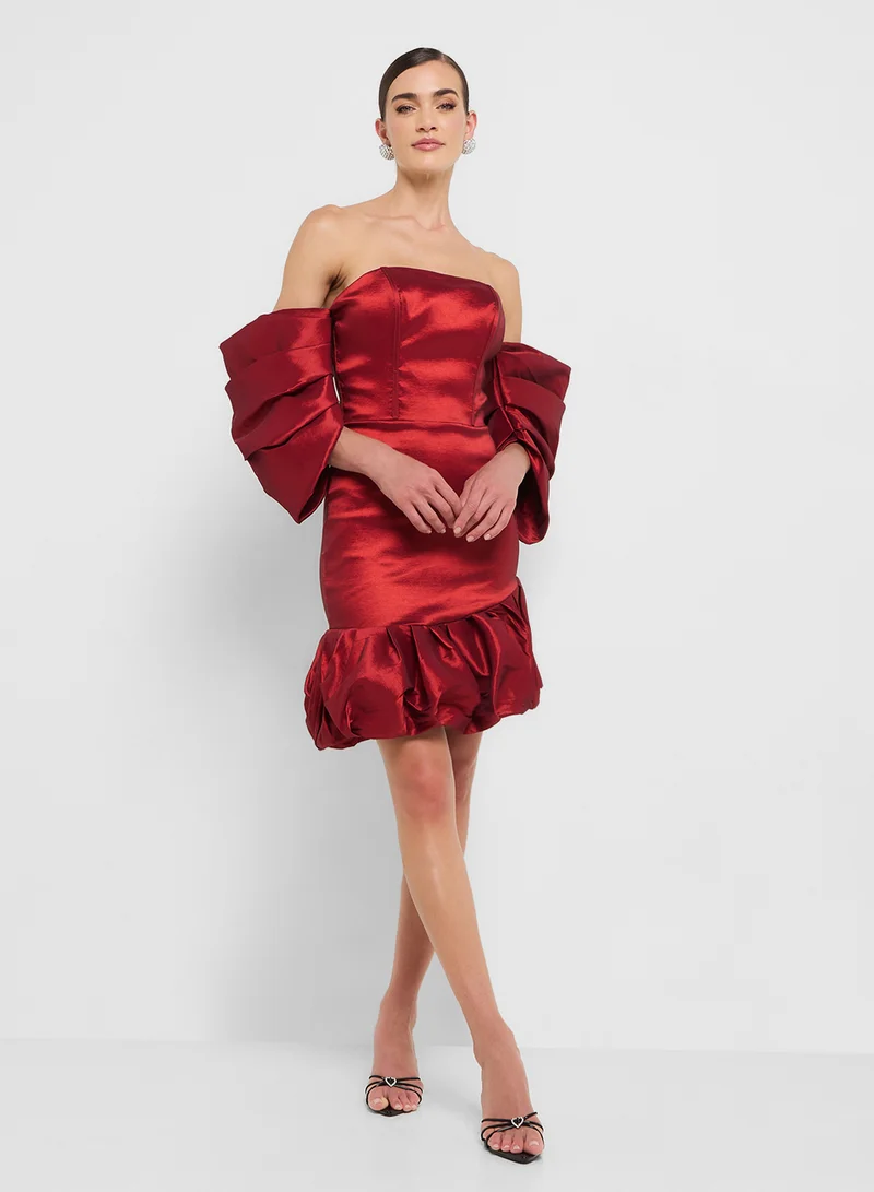 Eclat Luxe Off-Shoulder Ruffle Hem Dress