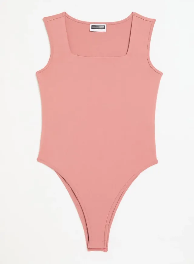 Pink Square Neck Sleeveless Skinny Fit Bodysuit for Women – image 7