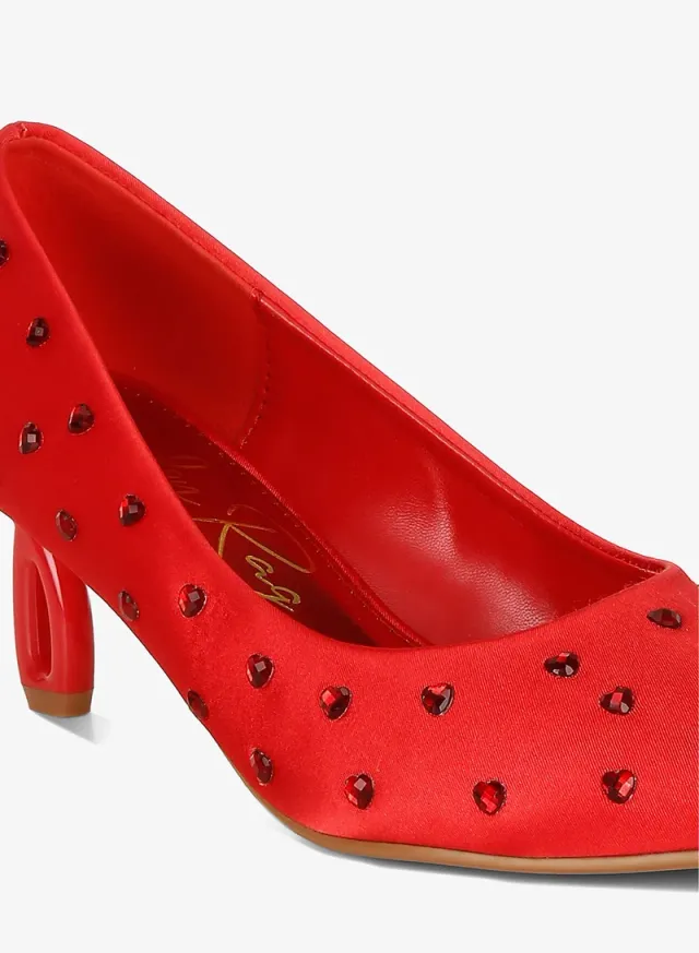 Rhinestone Heart Pumps Red – image 5