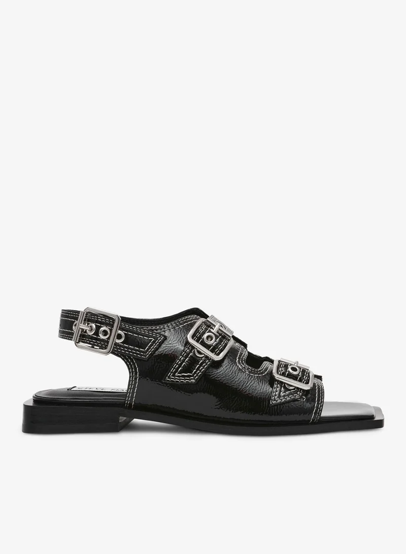 صندل Steve Madden Gen Z من الجلد اللامع المجعد أسود