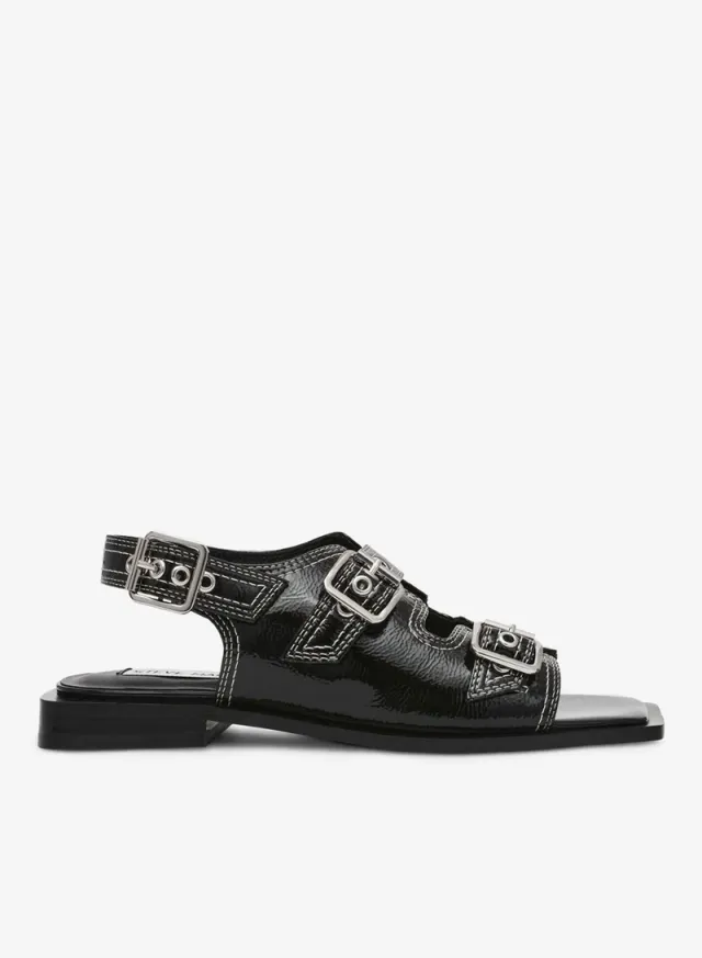 صندل Steve Madden Gen Z من الجلد اللامع المجعد أسود