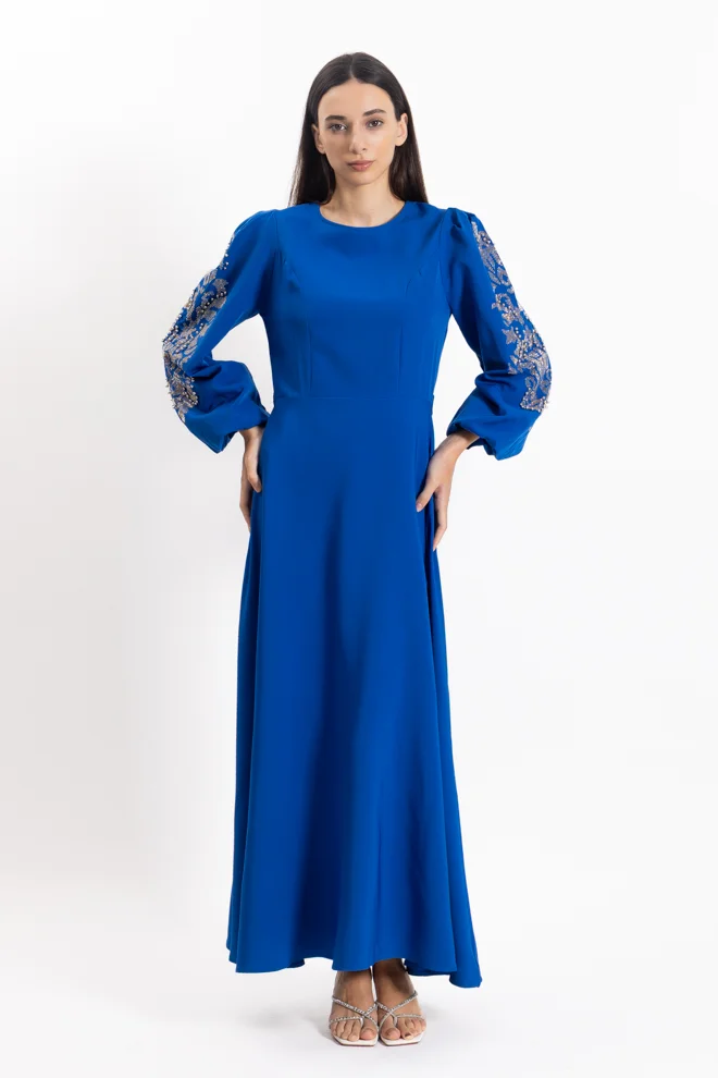 Embellished Sleeve Gown Bright Blue