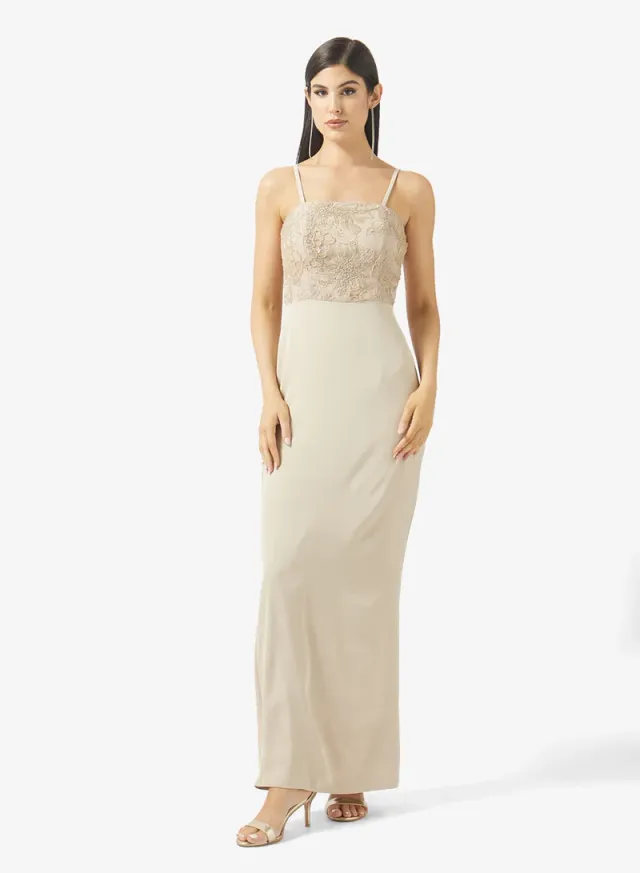 Champagne Maxi Dress with Cape Sleeves and Square Neck – image 4