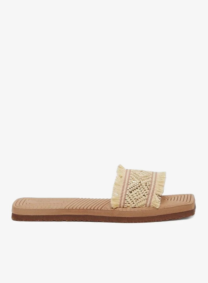 Textured Slip-On Flat Mules Beige