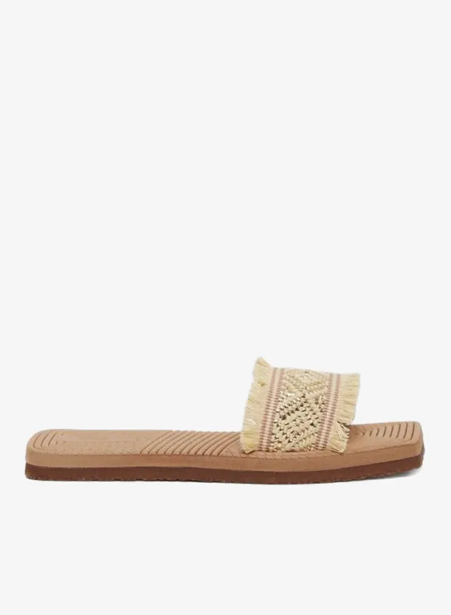 Textured Slip-On Flat Mules Beige
