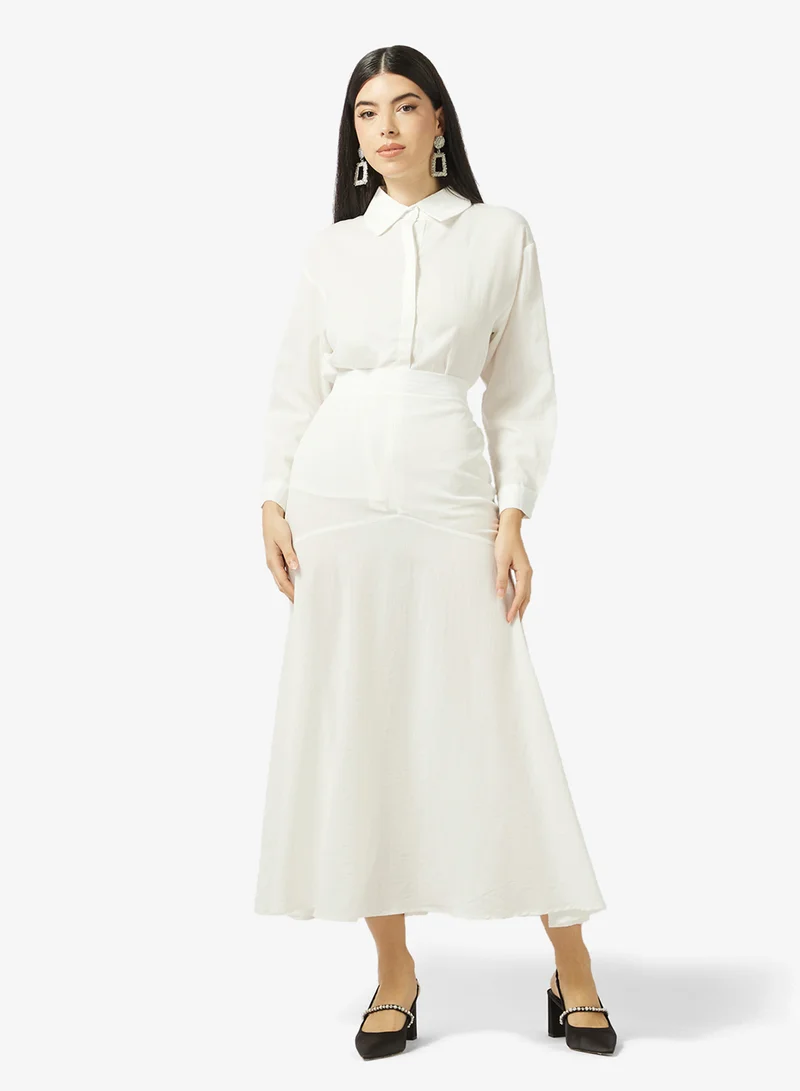 Button Shirt and Skirt Set White