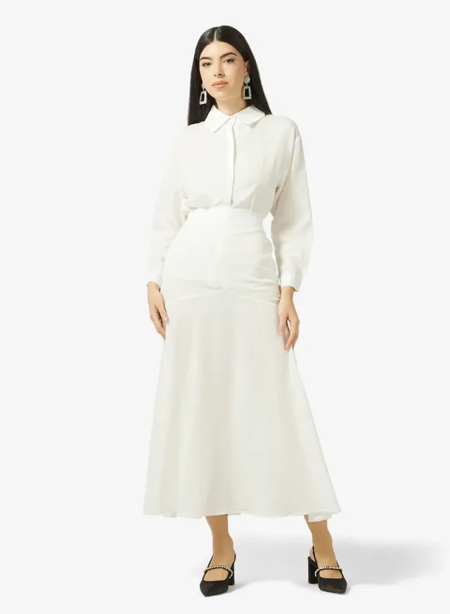 Button Shirt and Skirt Set White