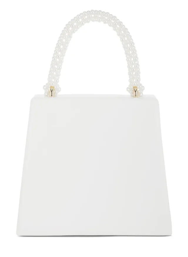 White Faux Leather Pearl-Handle Evening Bag – image 4