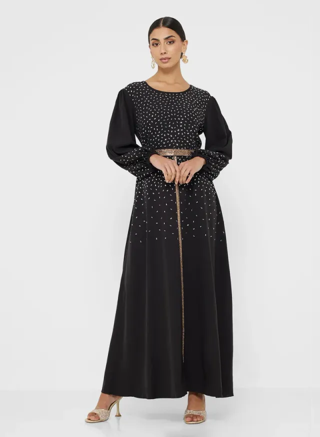 Black Embellished A-Line Maxi Dress for Women – image 4