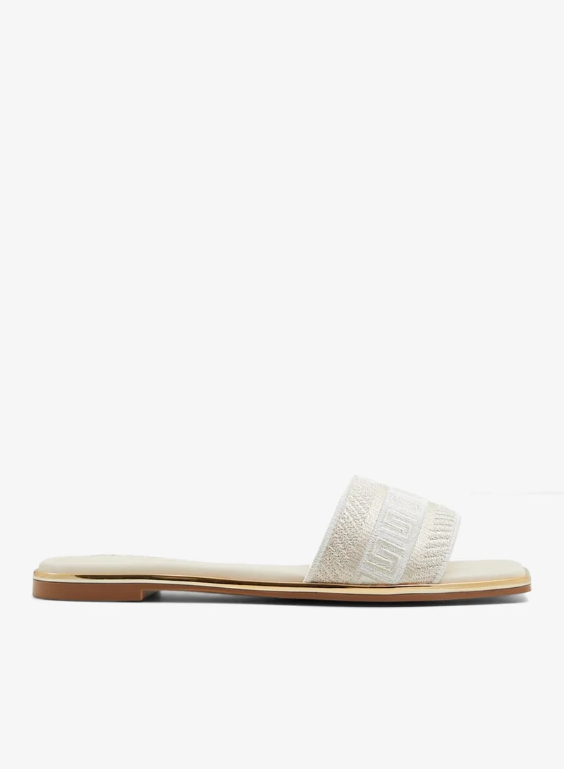 Oceania Embroidered Flat Sandals Beige