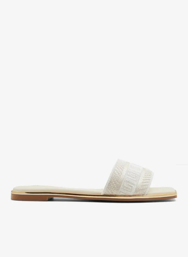 Oceania Embroidered Flat Sandals Beige