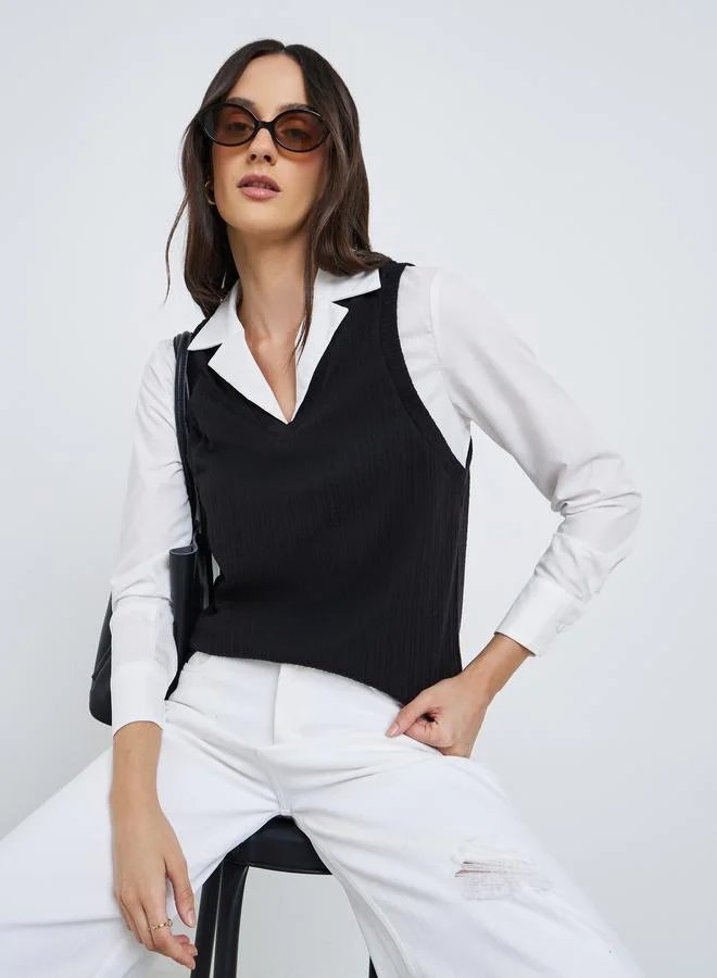 Styli Women's Knitted Layering Shirt Black