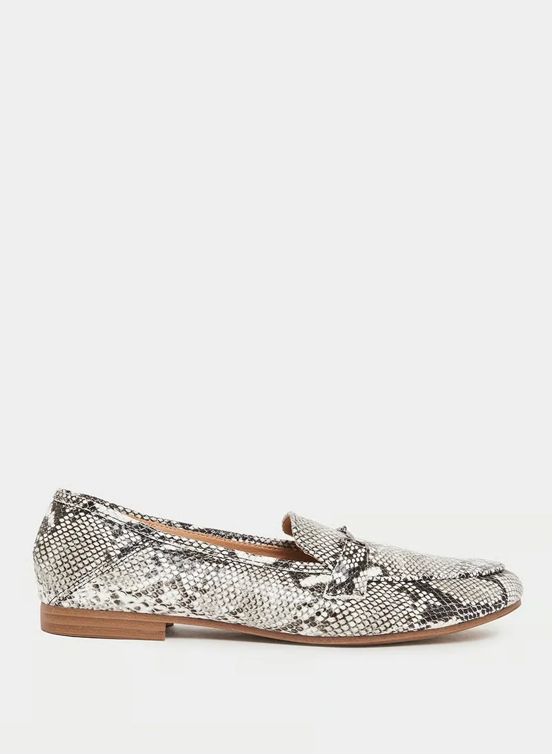 Snakeskin Print Flat Loafers Multicolour