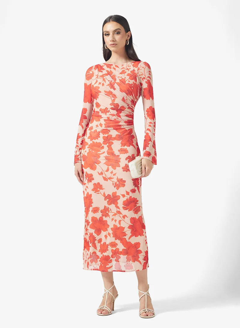 Ethel Long Sleeve Jersey Midaxi Dress Coral Red