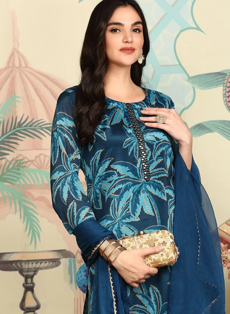 Women's Self Design Kurta Palazzo Set Deep Teal