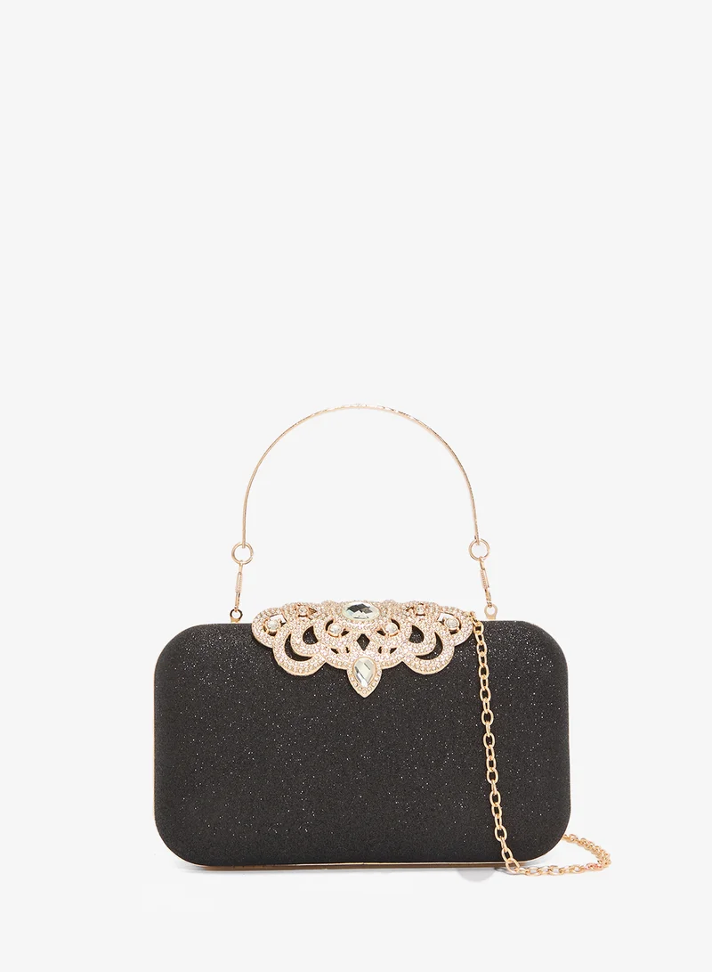 Gold Accent Diamante Embellished Bag Black