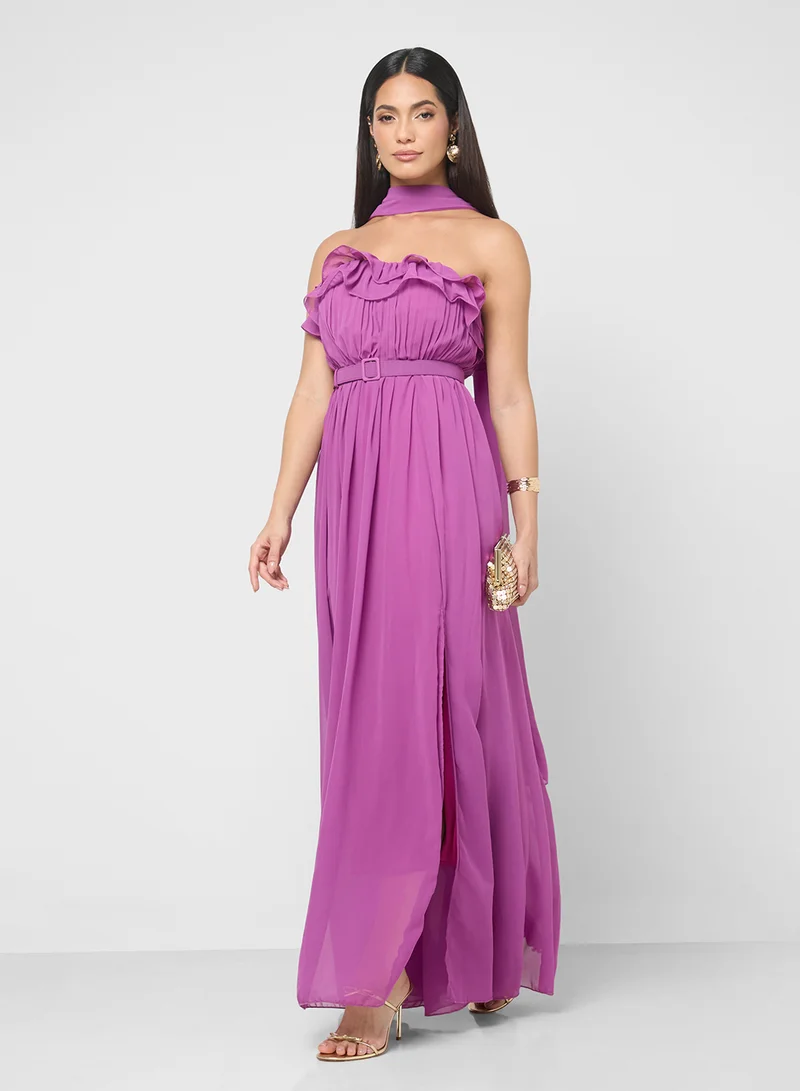 Ruffled Bandeau Dress Magenta