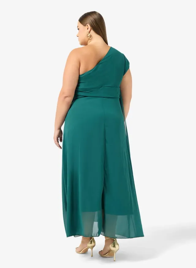 Ella Plus Teal Maxi One-Shoulder Shift Dress with Trail Sleeves – image 6
