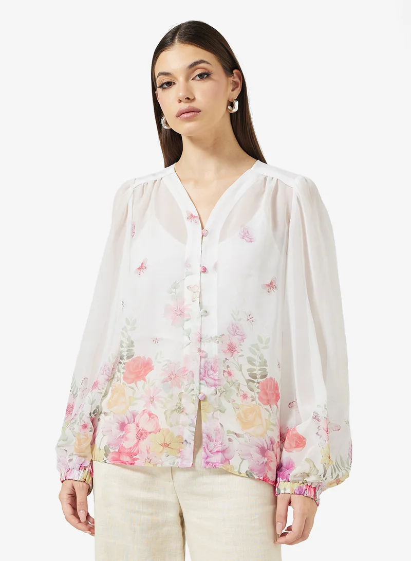 Floral Print Shirt White