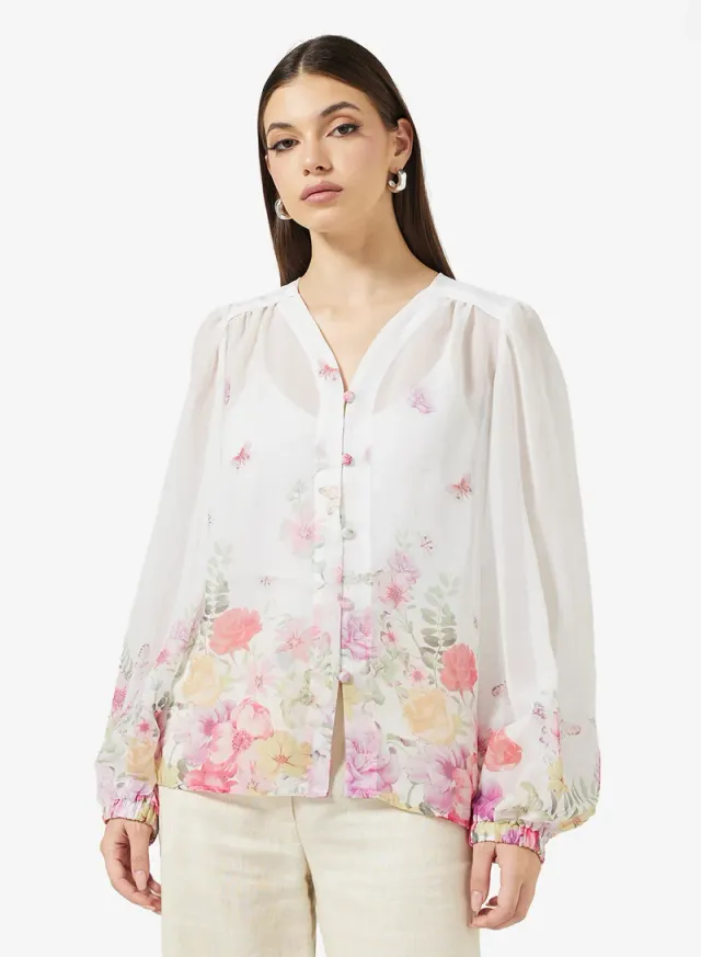 Floral Print Shirt White