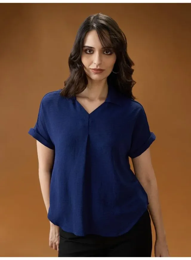 Women's Crepe V-Neck Workwear Top with Extended Sleeves