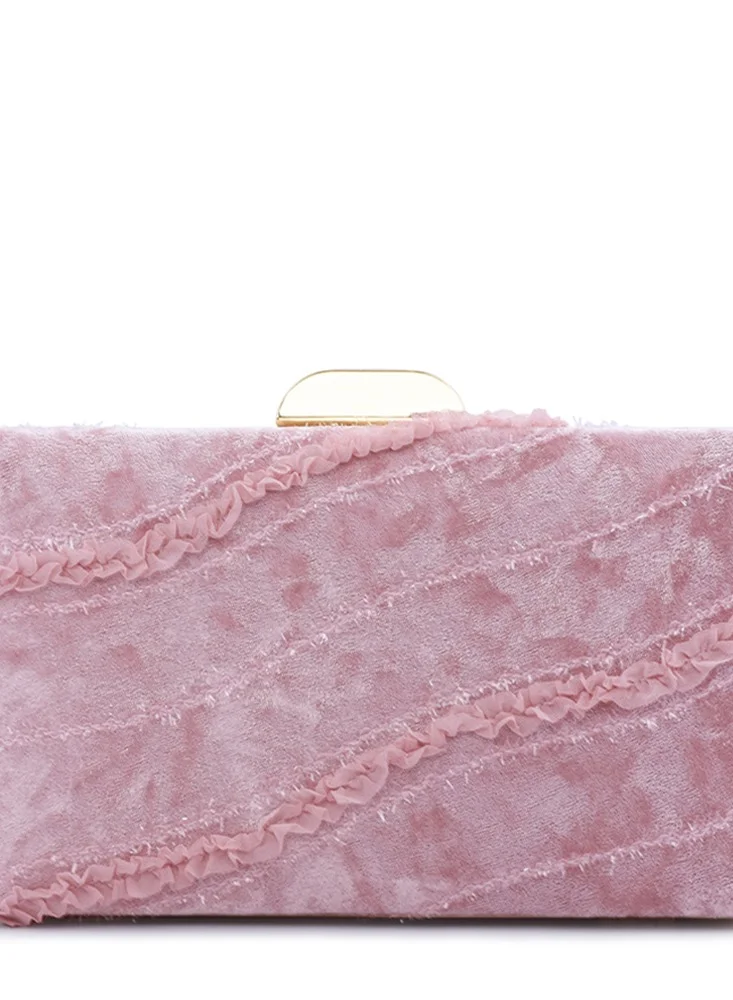 حقيبة كلاتش مخمل بشريط، وردي