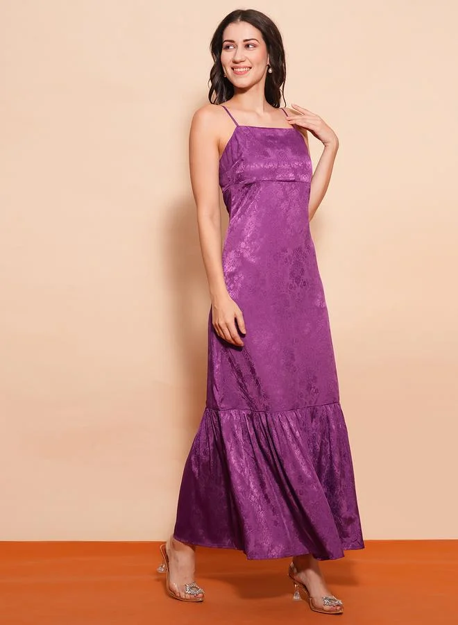 Women's Satin Strappy A-Line Maxi Dress Dark Magenta