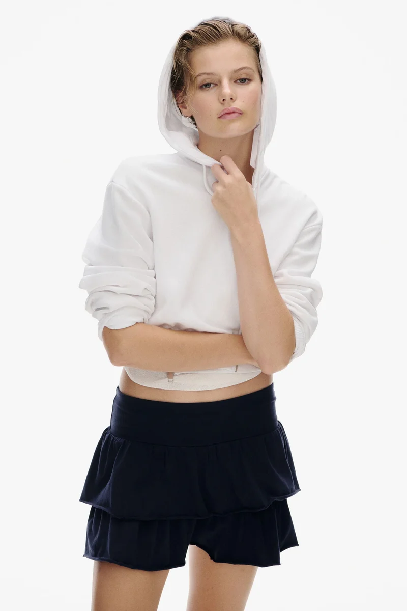 Tiered Jersey Mini Skirt White