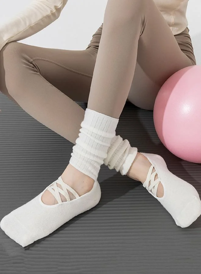 Silicone Grip Cross Strap Yoga Socks Cream