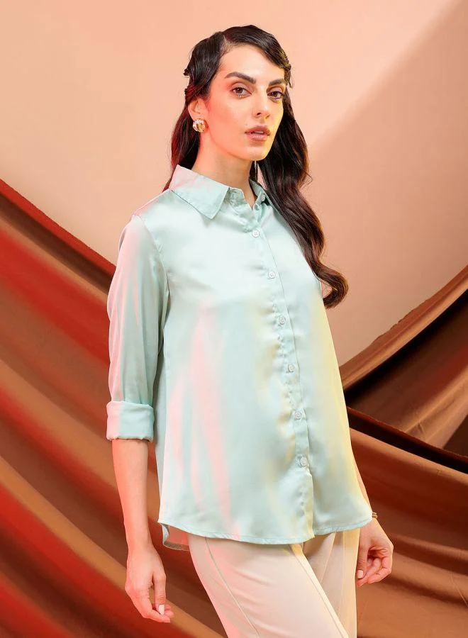 Women's Slim Fit Solid Shirt Pastel Blue