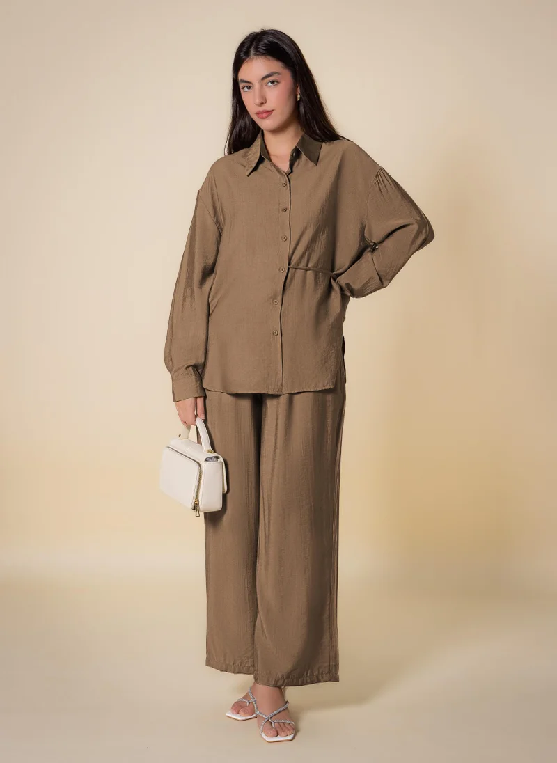 Lightweight Detailed Shirt Set Brown