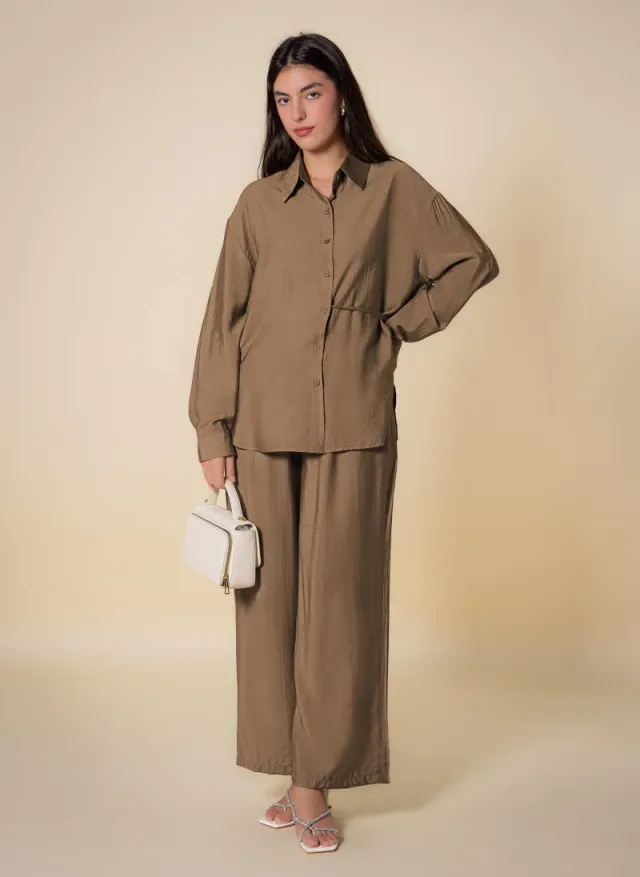 Lightweight Detailed Shirt Set Brown