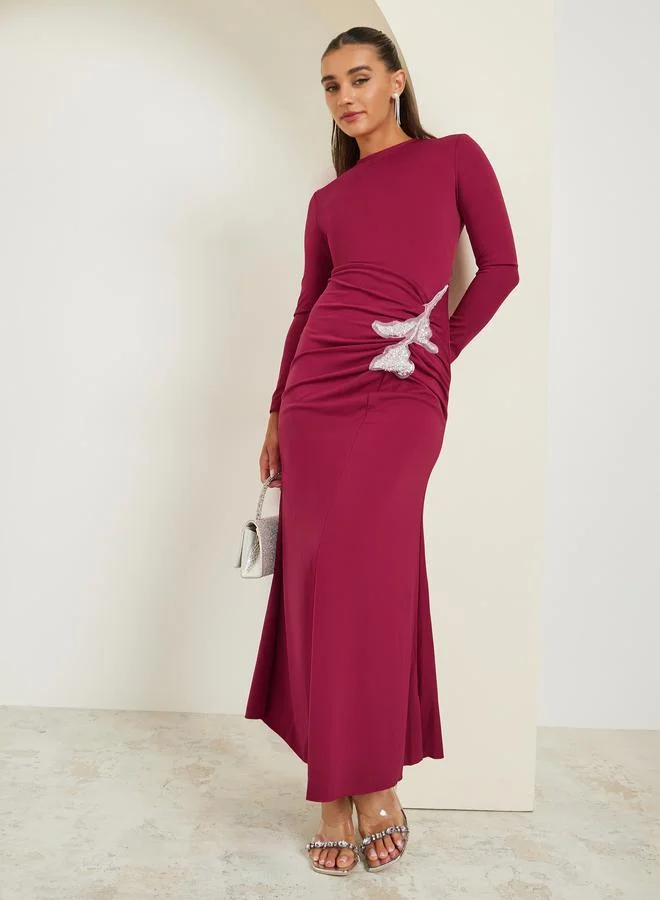 Sequined Patch Maxi Dress Burgundy