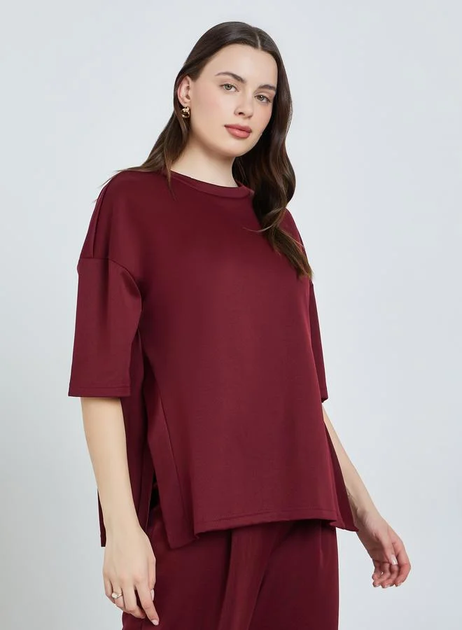 Women's Solid Oversized T-Shirt Burgundy