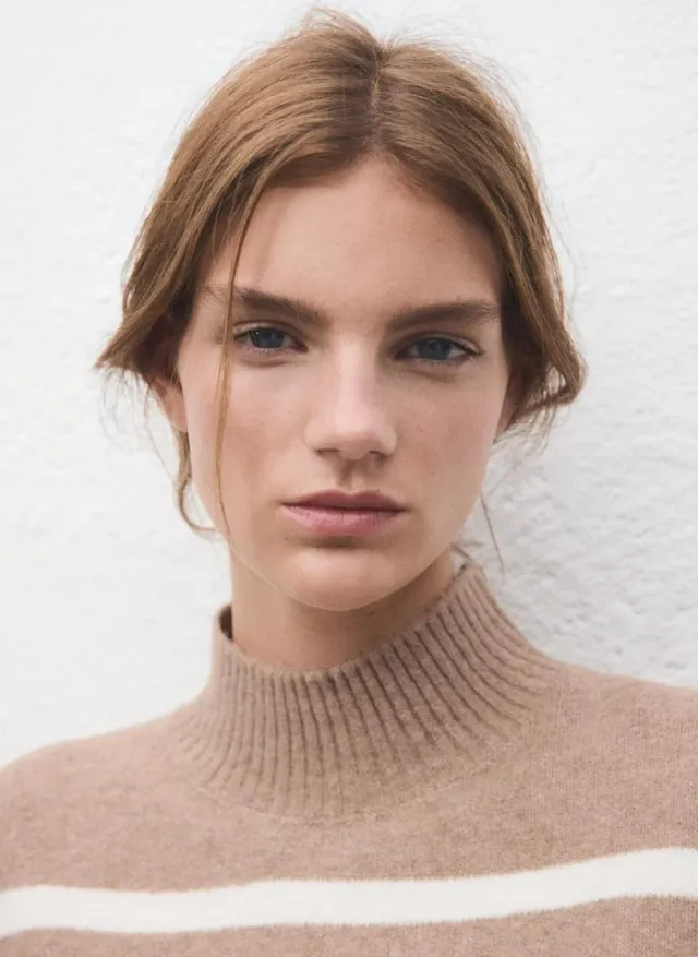 Oversized Striped Turtleneck Sweater - Tan – image 4