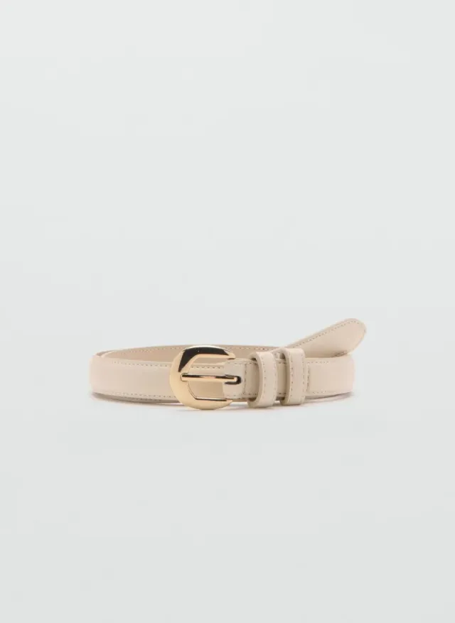 Skinny Buckle Belt Pale Beige