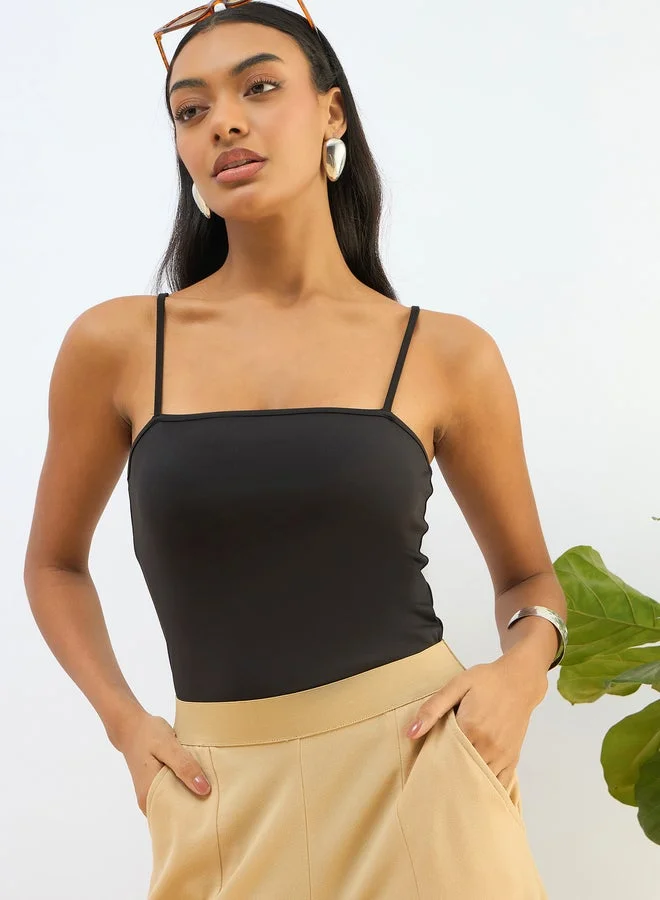 Women Strappy Knit Bodysuit Black