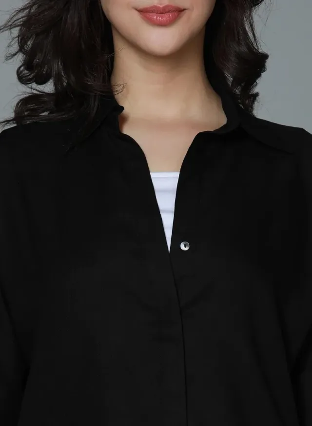 Women's Relaxed Rayon Button Down Shirt Black – image 6