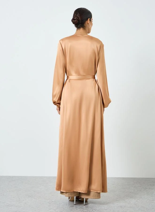 Women's Bronze Solid Long Sleeve Abaya - Regular Fit