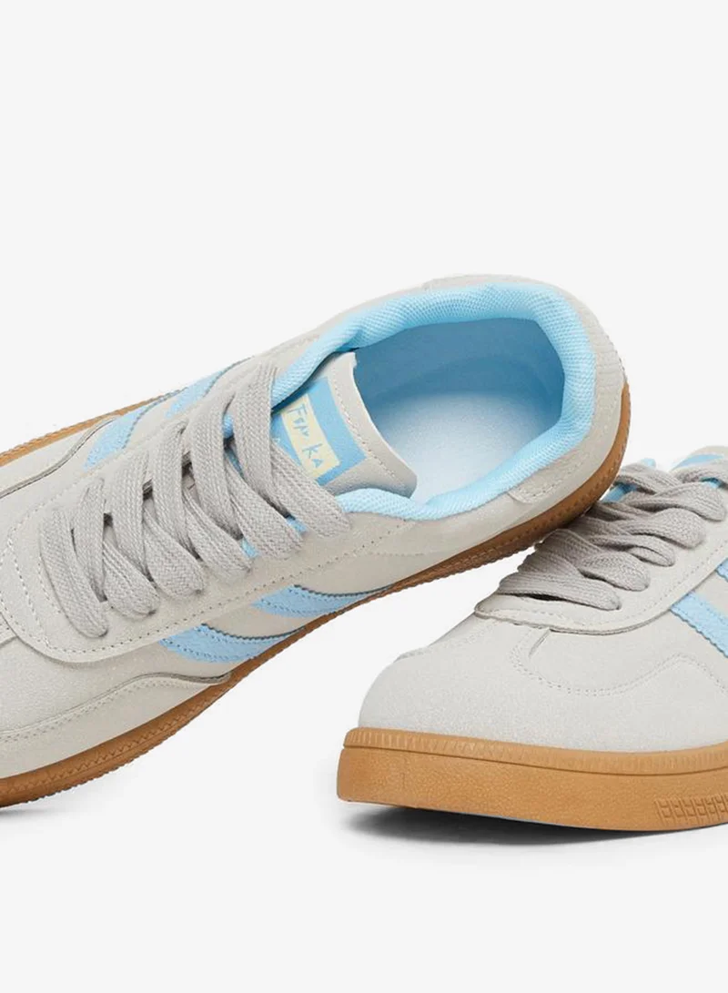 Striped Lace Up Flatform Sneakers White