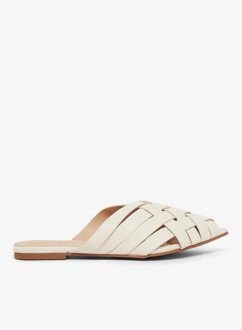 Pointed Toe Multi Strap Mules Beige