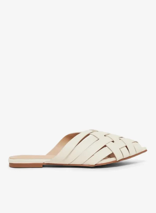 Pointed Toe Multi Strap Mules Beige