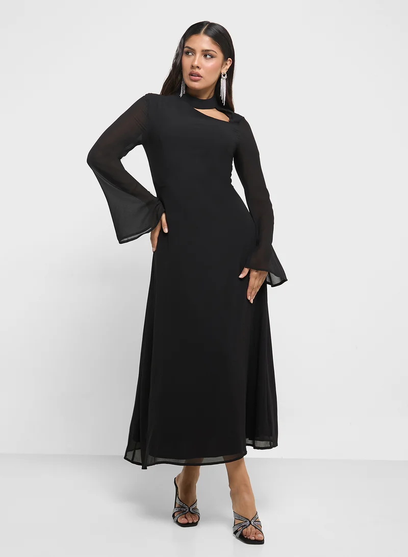 Mock Neck Midi Dress Black