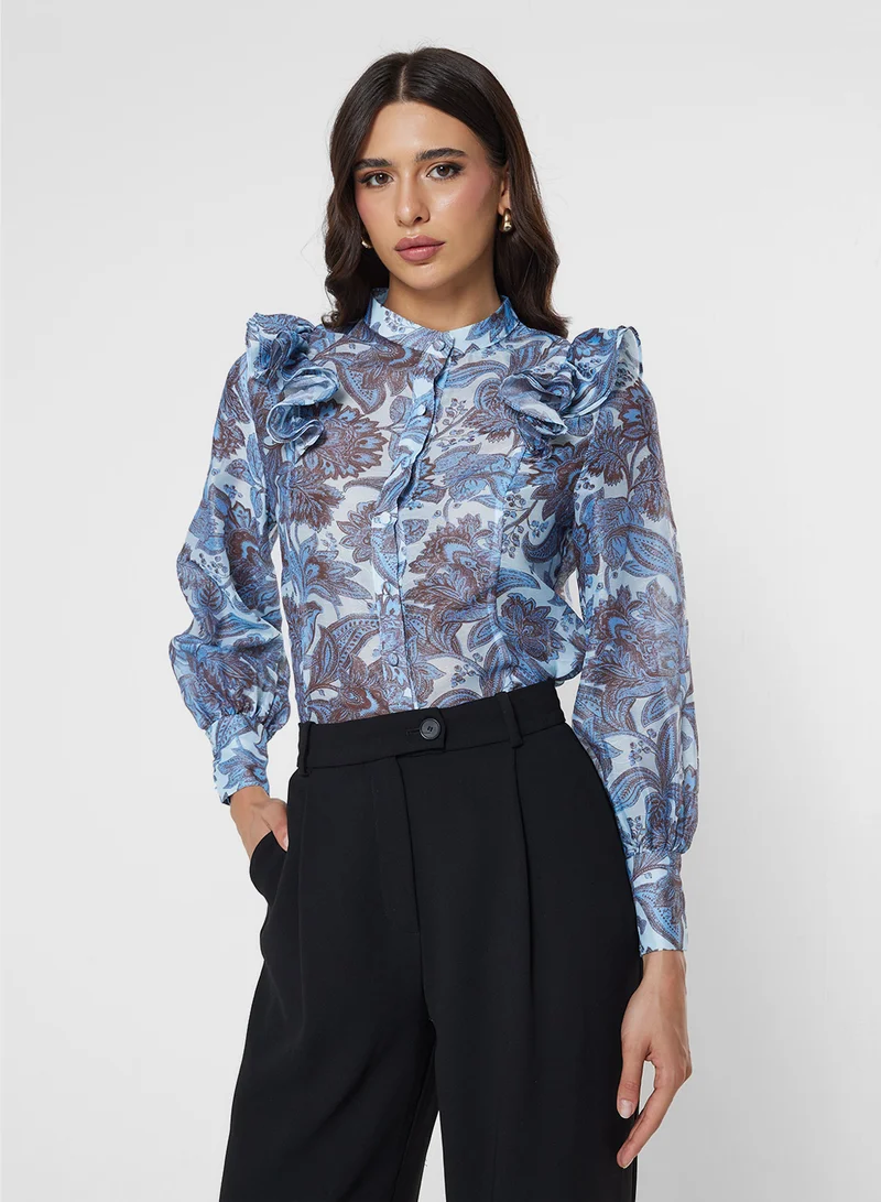 Floral Print Shirt Blue