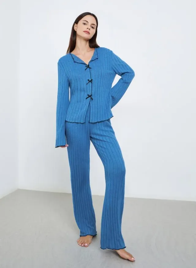 Rib Bow Trim Pyjama Set – image 2