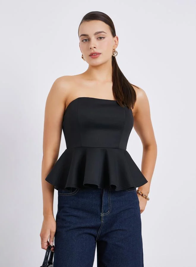 Women's Strapless Peplum Top Black