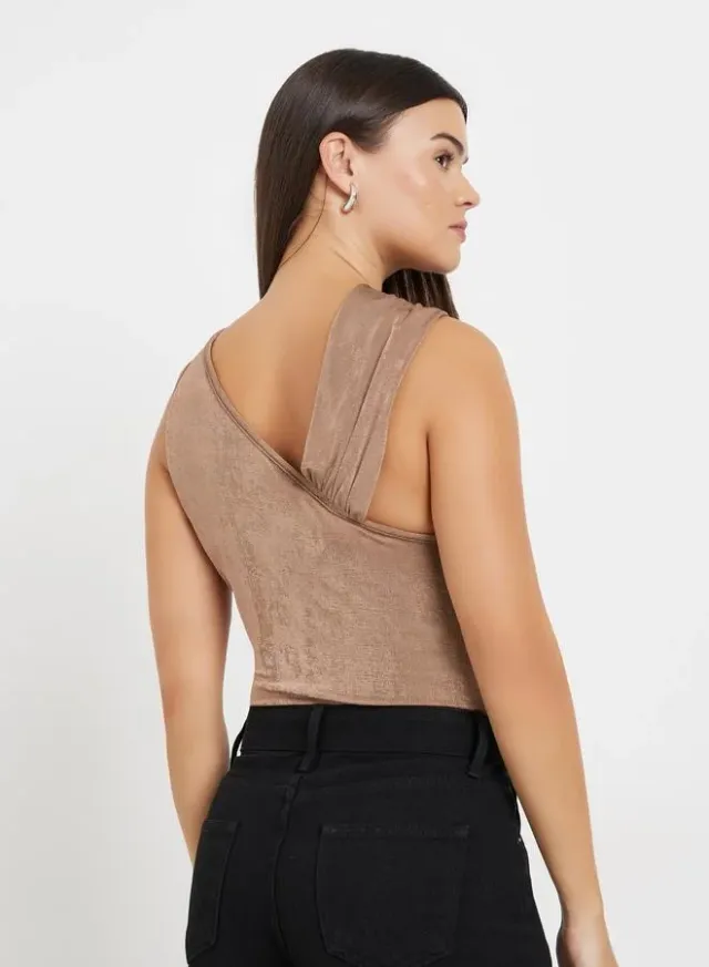 Brown One-Shoulder Sleeveless Bodysuit for Women – image 5